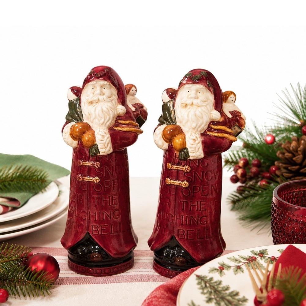 Omnison Silent Night Jumbo Santa‎ Salt & Pepper Shakers Ceramic Christmas